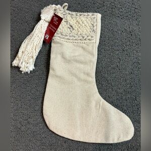 Winter Wonderland Christmas White Burlap Canvas Crochet Stocking 18” New